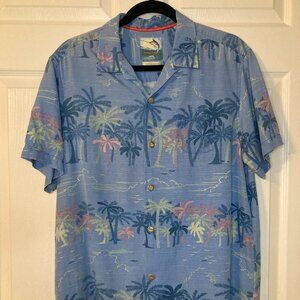 Tommy Bahama Men's 100% Silk Button Down Shirt - Blue Palm Trees - Size M